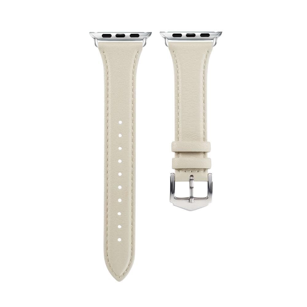 Apple Watch Series 11 42mm Smalt armbånd i ekte skinn, Beige
