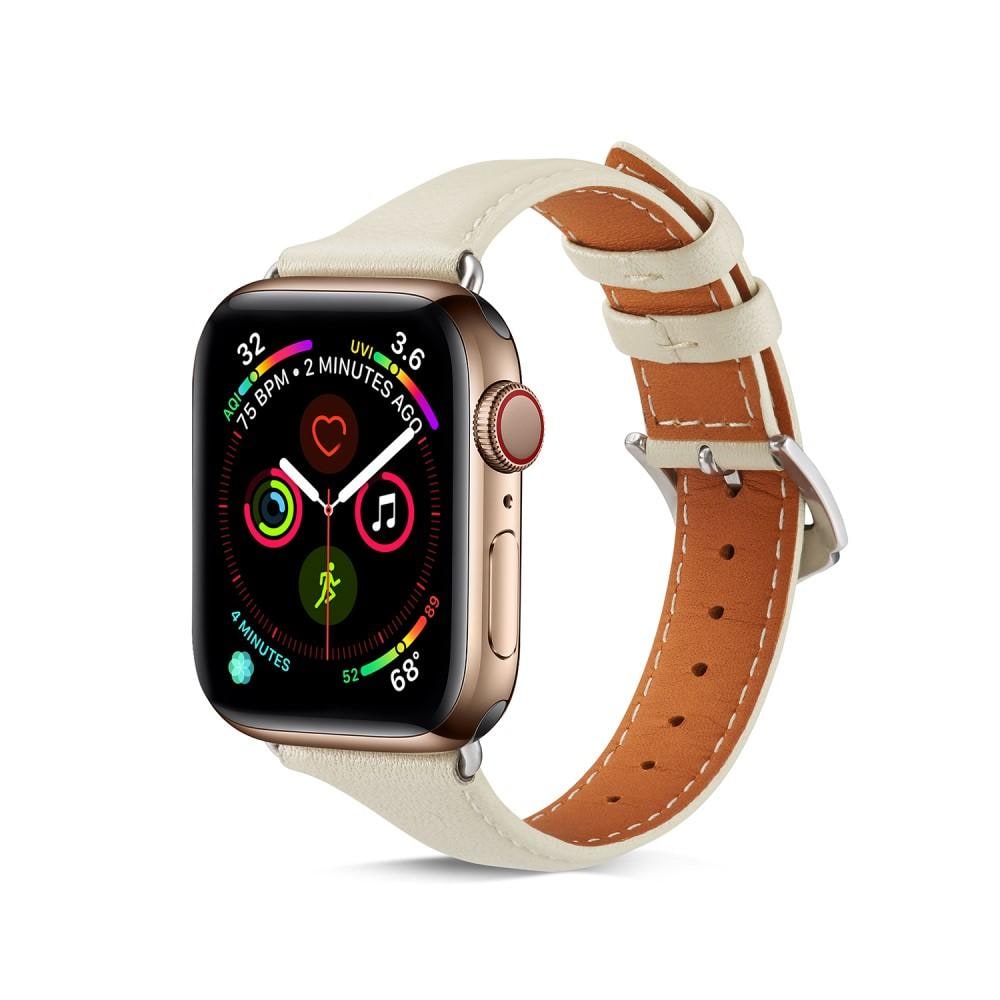 Apple Watch Series 11 42mm Smalt armbånd i ekte skinn, Beige