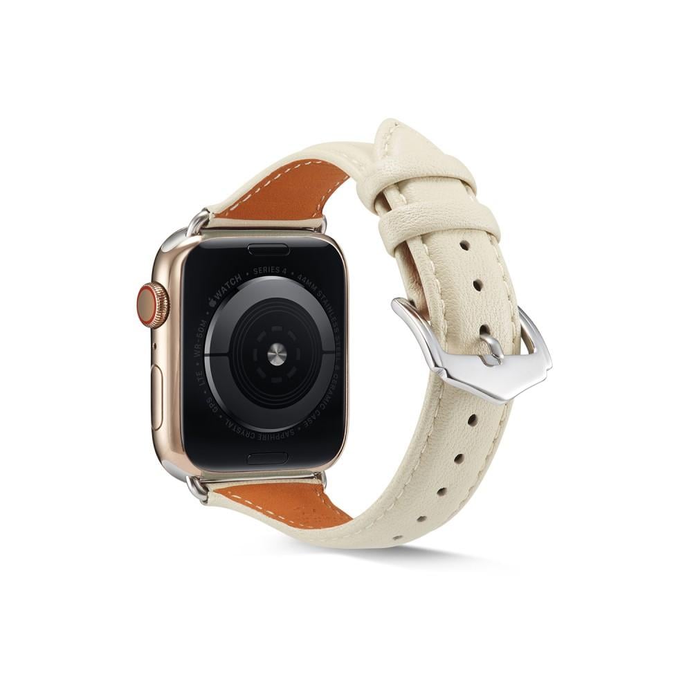 Apple Watch Series 11 42mm Smalt armbånd i ekte skinn, Beige