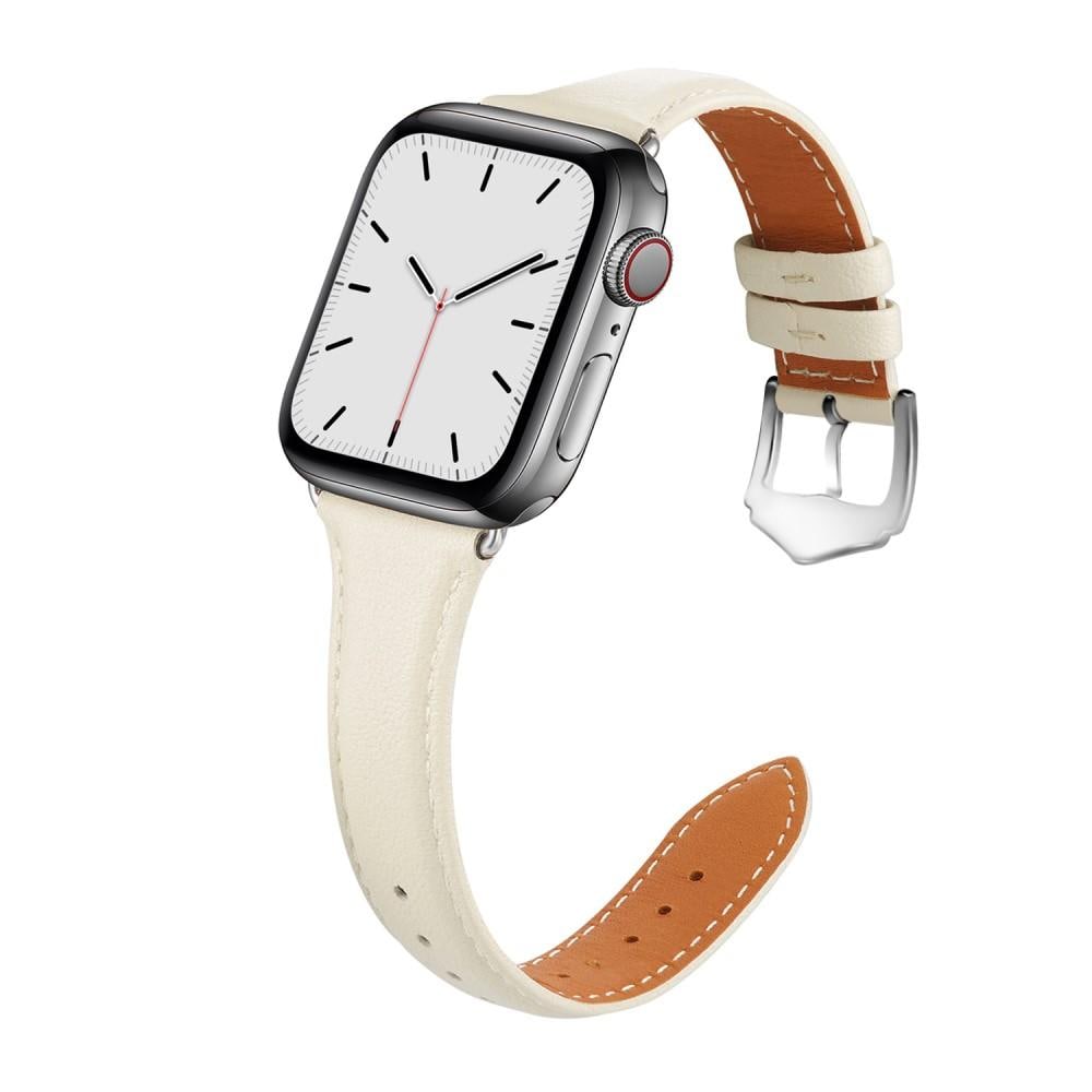 Apple Watch Series 11 42mm Smalt armbånd i ekte skinn, Beige