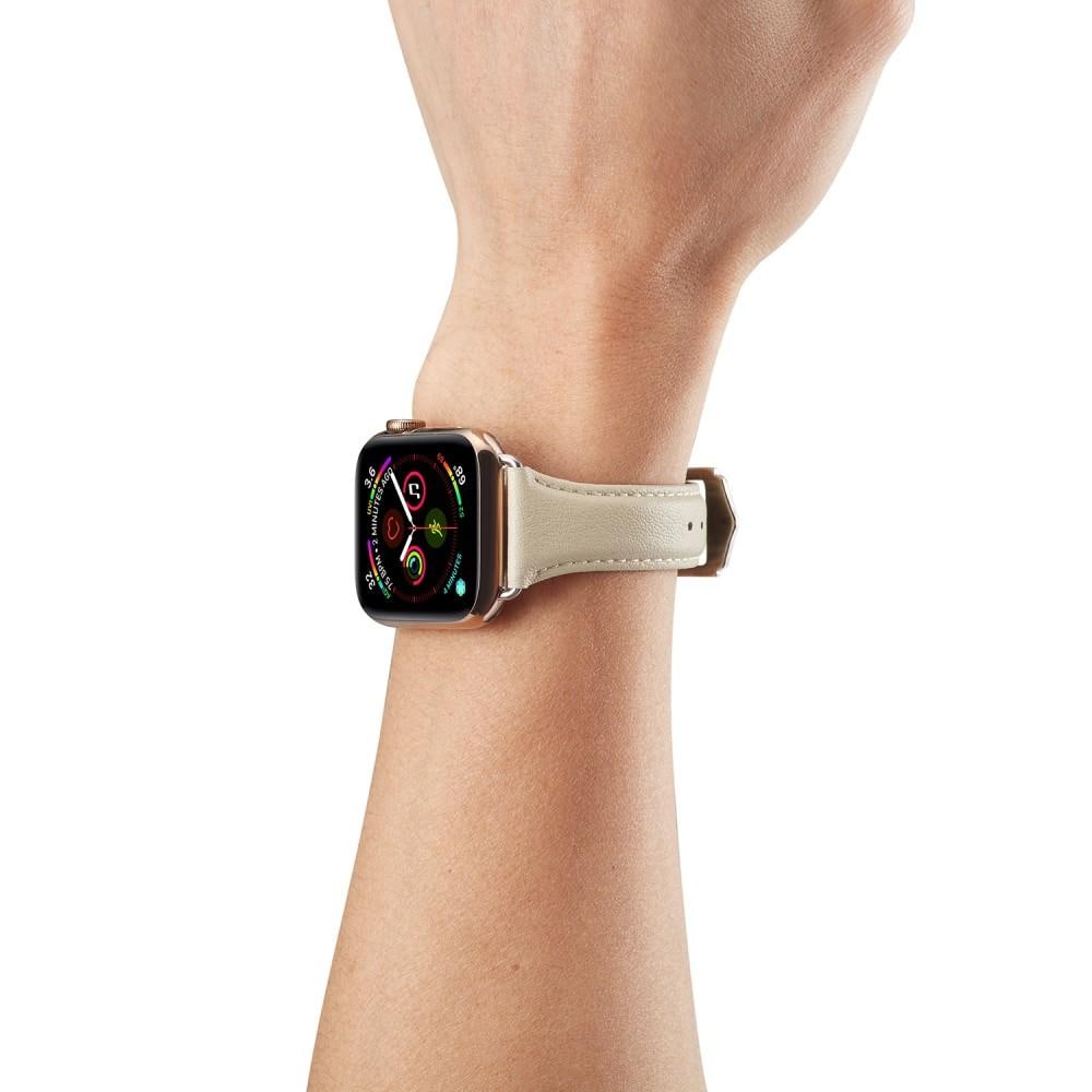 Apple Watch Series 11 42mm Smalt armbånd i ekte skinn, Beige