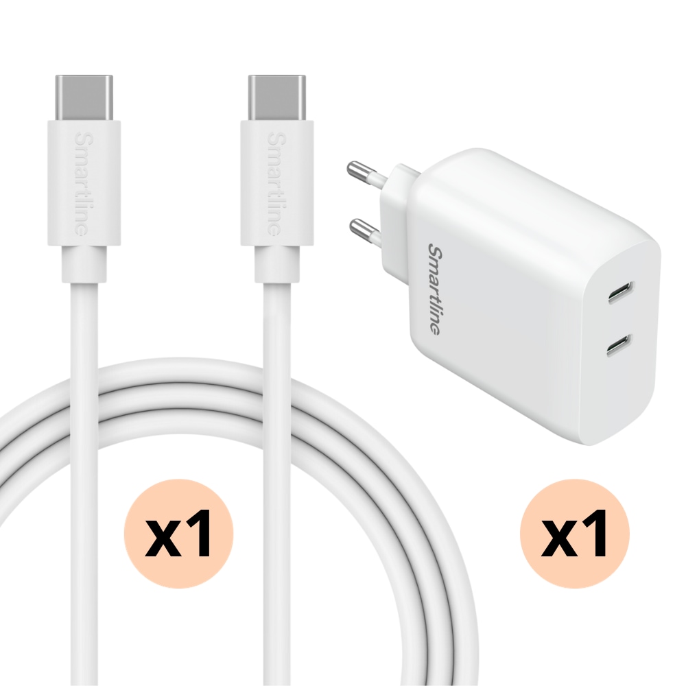 Google Pixel 8a Hurtiglader med 2 m USB-C-kabel og 2 porter 35W, Hvit