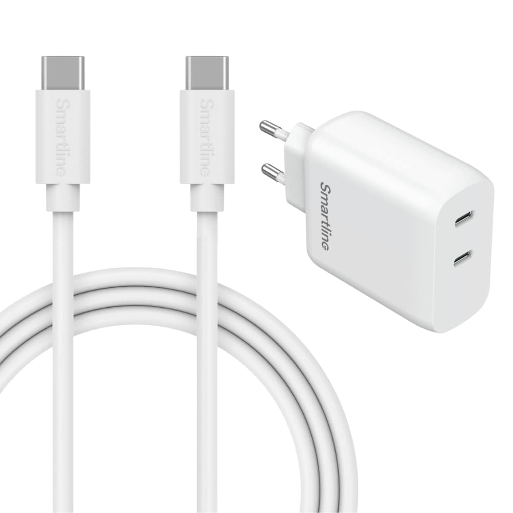 Xiaomi Redmi Note 14 Pro Plus Hurtiglader med 2 m USB-C-kabel og 2 porter 35W, Hvit