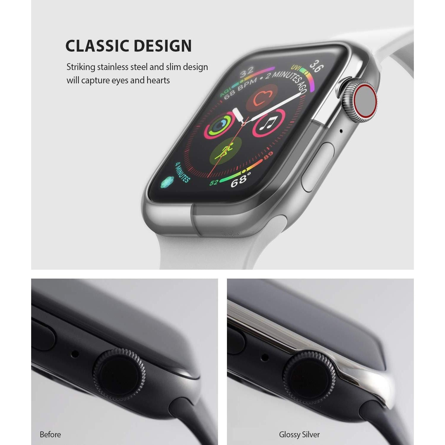 Apple Watch Series 7 41mm Beskyttelsesring - Bezel Styling Sølv